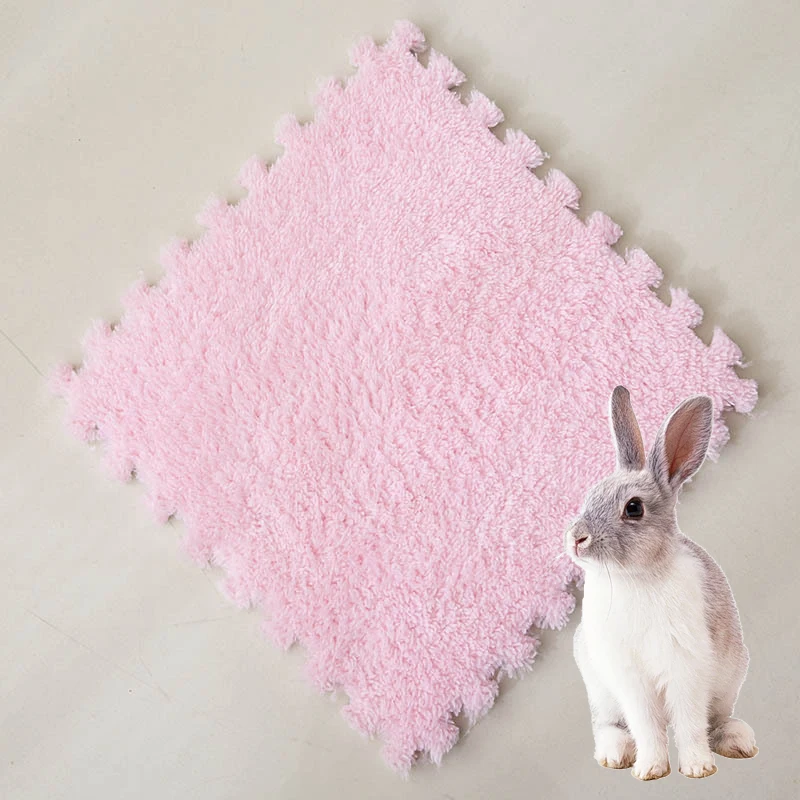 Alfombrillas encajables de peluche 30 x 30 cm para jaulas de roedores, 4 unidades / rosa