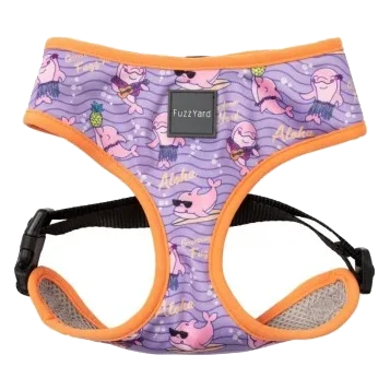 Peitoral para cães FuzzYard Aloha Dolphins em Air Mesh respirável