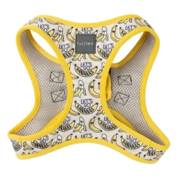 Peitoral step-in para cães FuzzYard Go Bananas, respirável e refletor