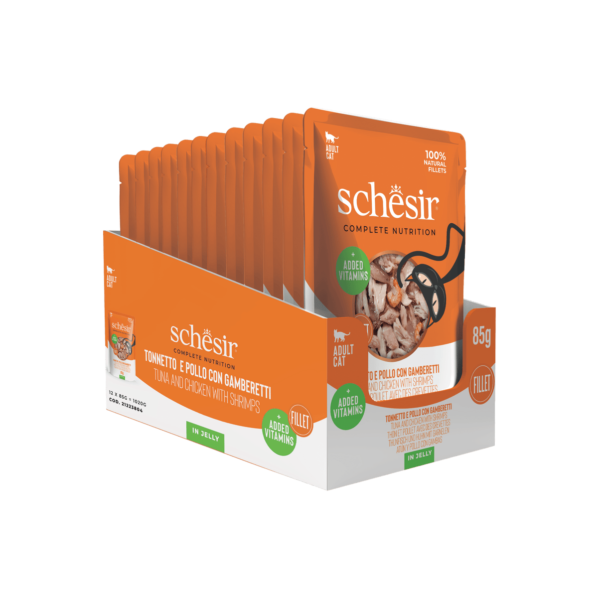 Comida húmida para gatos Schesir atum com frango e camarões, saqueta 85 g – imagem 3