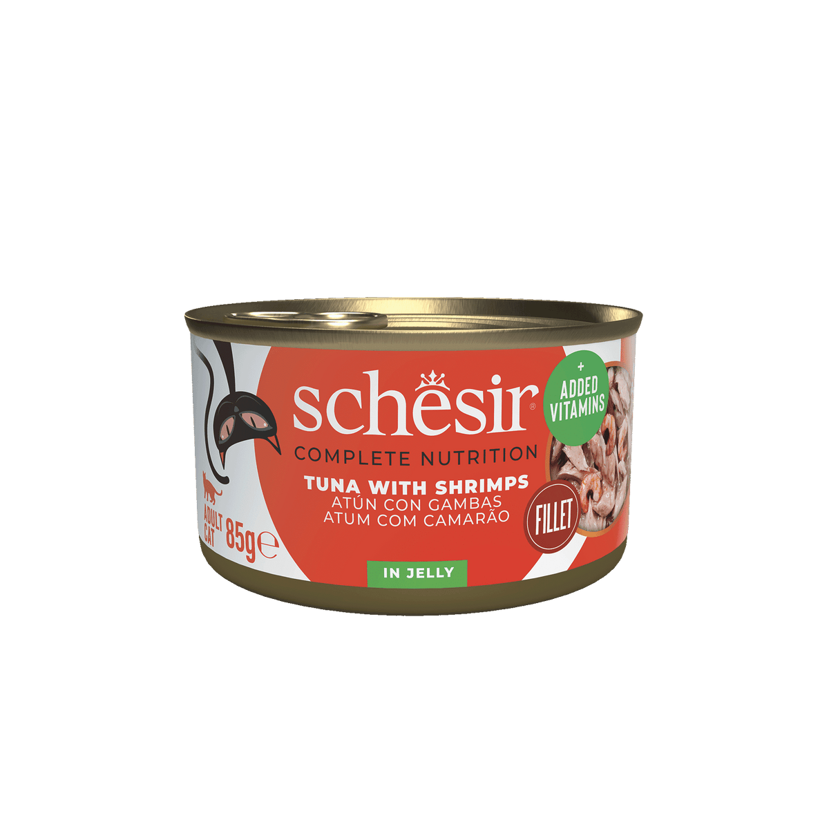 Comida húmida para gatos Schesir atum com camarões, lata 85 g
