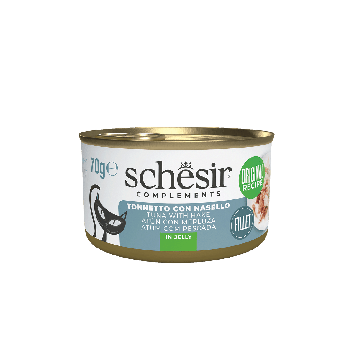 Comida húmida para gatos Schesir atum e pescada, lata 70 g