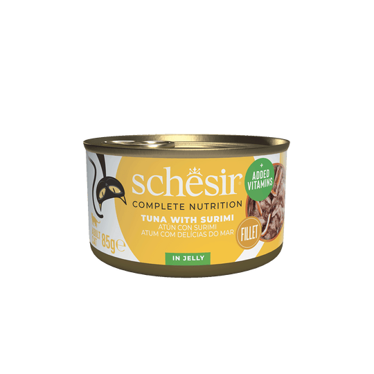 Comida húmida para gatos Schesir atum com surimi, lata 85 g