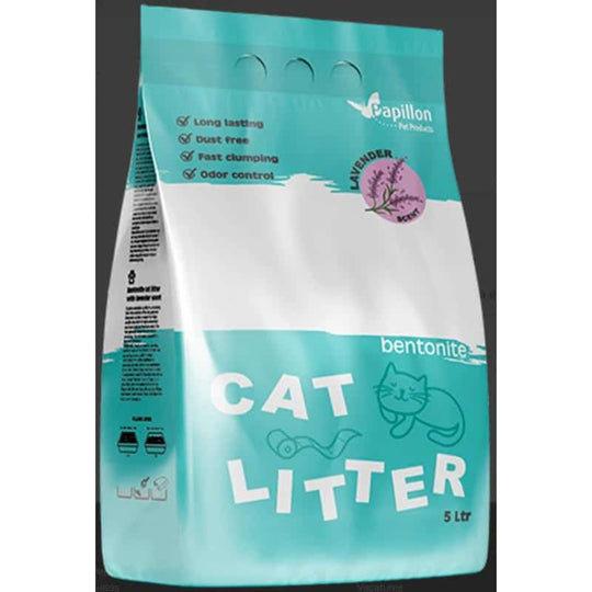 Areia de bentonite Papillon aroma lavanda para gatos, 5 L