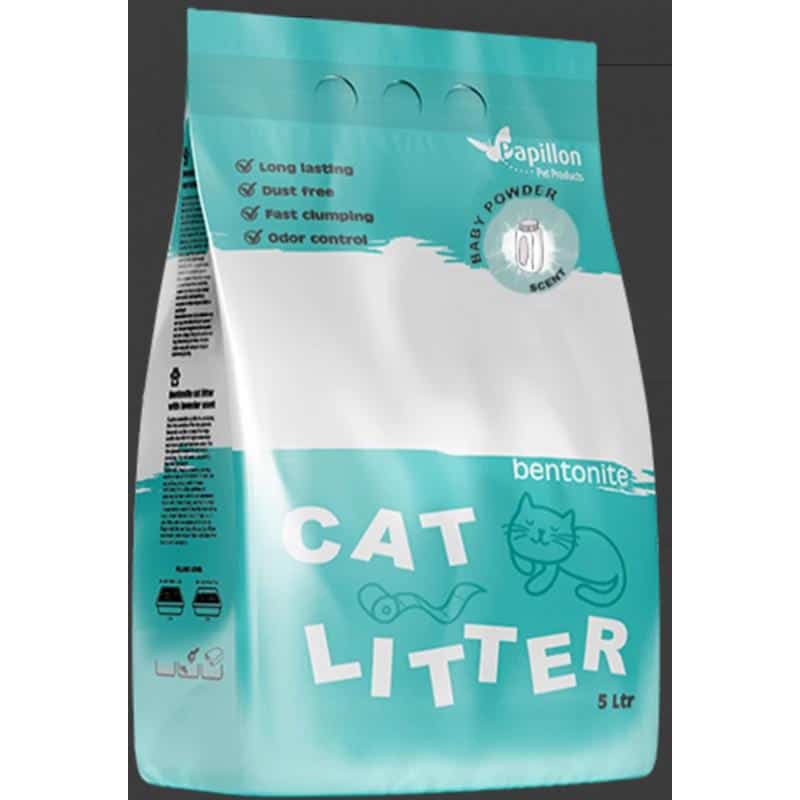 Areia de bentonite Papillon aroma a talco para gatos, 5 L