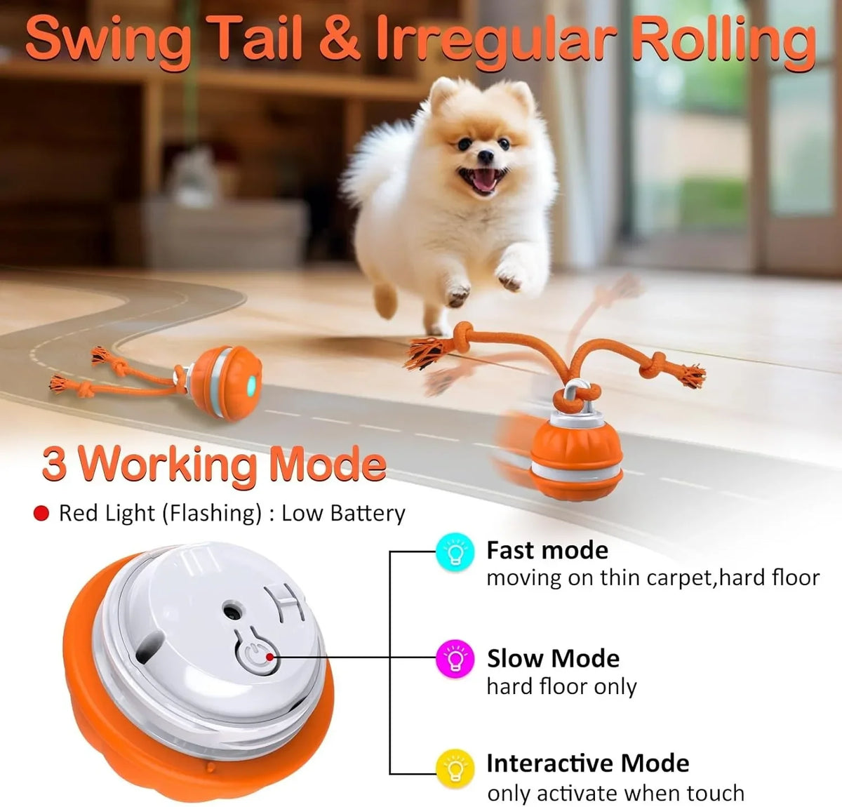 Bola rodante con cuerdas para morder, para perros, recargable, vista de detalle 2