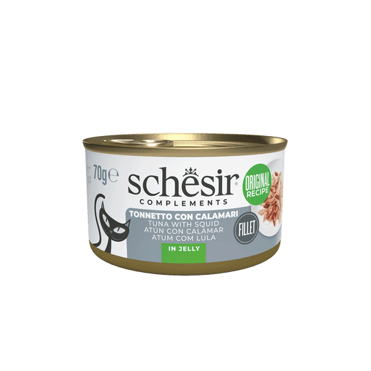 Comida húmida para gatos Schesir atum com lulas, lata 70 g
