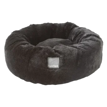 Cama redonda calmante para cão FuzzYard Dreameazzzy preta, tamanho L