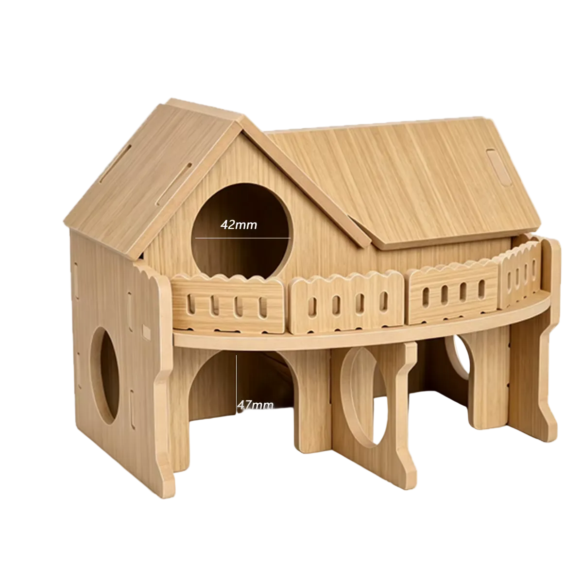Casa de madera de dos plantas con escalera para hámster, con barandilla
