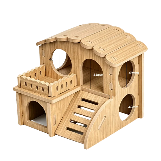 Casa de madera de dos plantas con escalera para hámster, con arcos - ZONLIDOOG