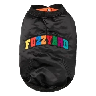 Blusão bomber acetinado para cães FuzzYard Frat preto