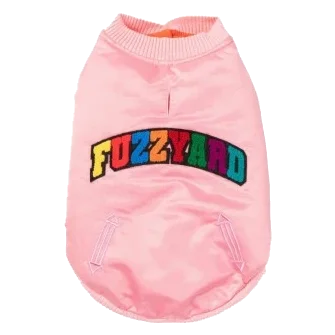 Blusão bomber acetinado para cães FuzzYard Frat rosa