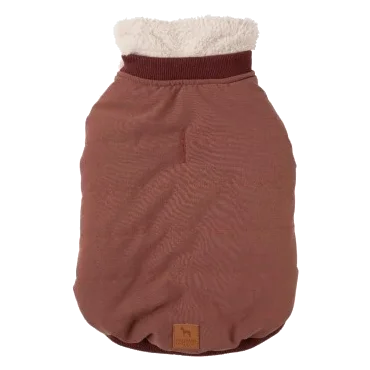 Casaco bomber para cães FuzzYard Nordic grená com cachecol amovível