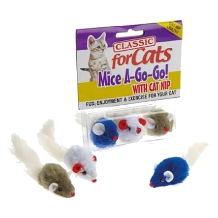 Ratinhos de brincar para gatos Classic Furry Fluffy Mice 3 unid.