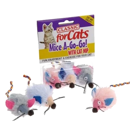 Ratinhos de brincar para gatos Classic Wide Eye Shaggy Mice 3 unid.