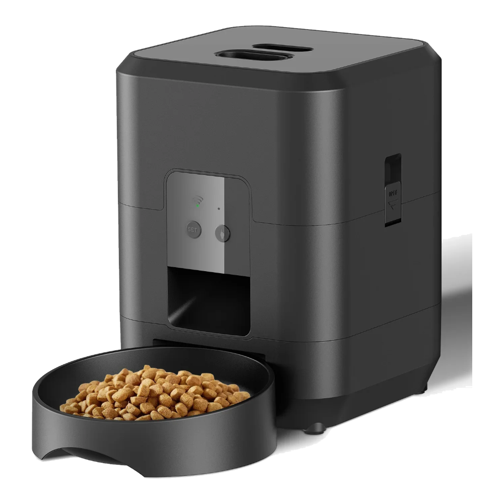 Comedouro automático para gatos preto com WiFi e temporizador
