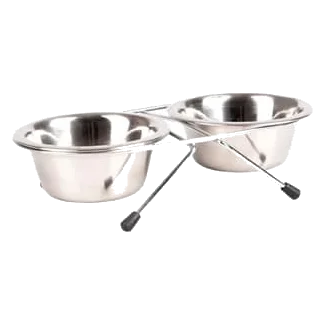 Comedouro duplo com base e taças metálicas, 25 cm, 2500 ml