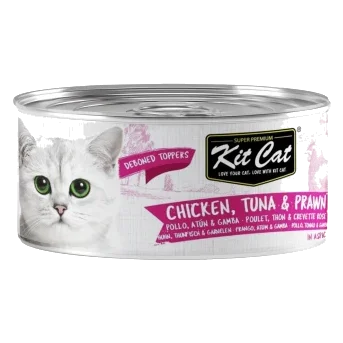 Comida húmida para gatos Kit Cat Toppers frango, atum e camarão em gelatina, 80 g