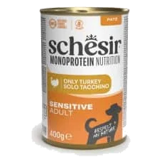 Comida húmida para cães adultos Schesir Monoprotein peru, lata de 400 g