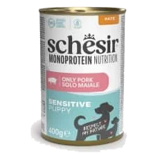 Comida húmida para cachorros Schesir Monoprotein Puppy porco, lata de 400 g