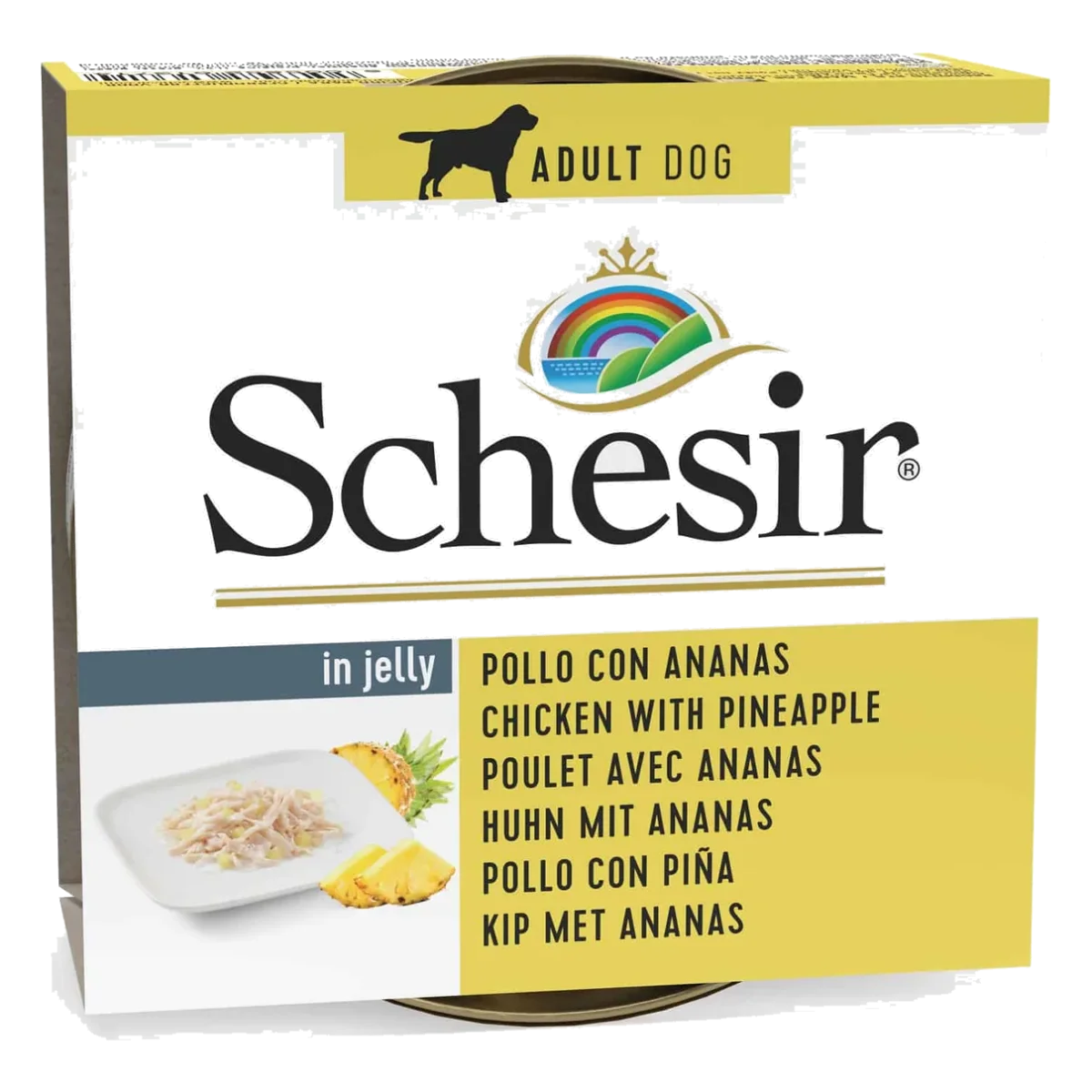 Comida húmida para cães adultos Schesir frango com ananás em gelatina, 150 g