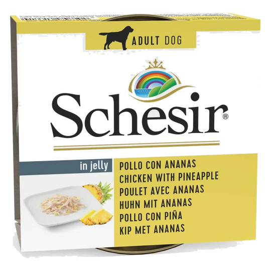 Comida húmida para cães adultos Schesir frango com ananás em gelatina, 150 g