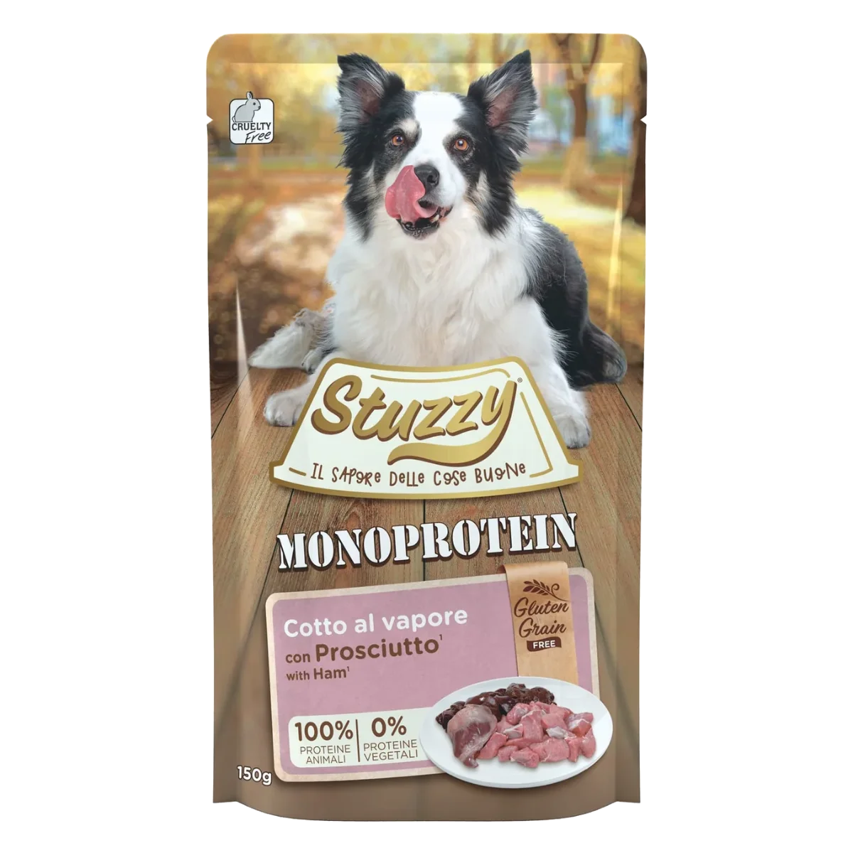 Comida húmida para cães Stuzzy Monoprotein porco e presunto, saqueta de 150 g