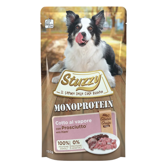 Comida húmida para cães Stuzzy Monoprotein porco e presunto, saqueta de 150 g