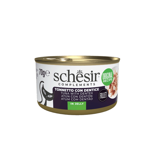 Comida húmida para gatos Schesir atum com dentão, lata 70 g