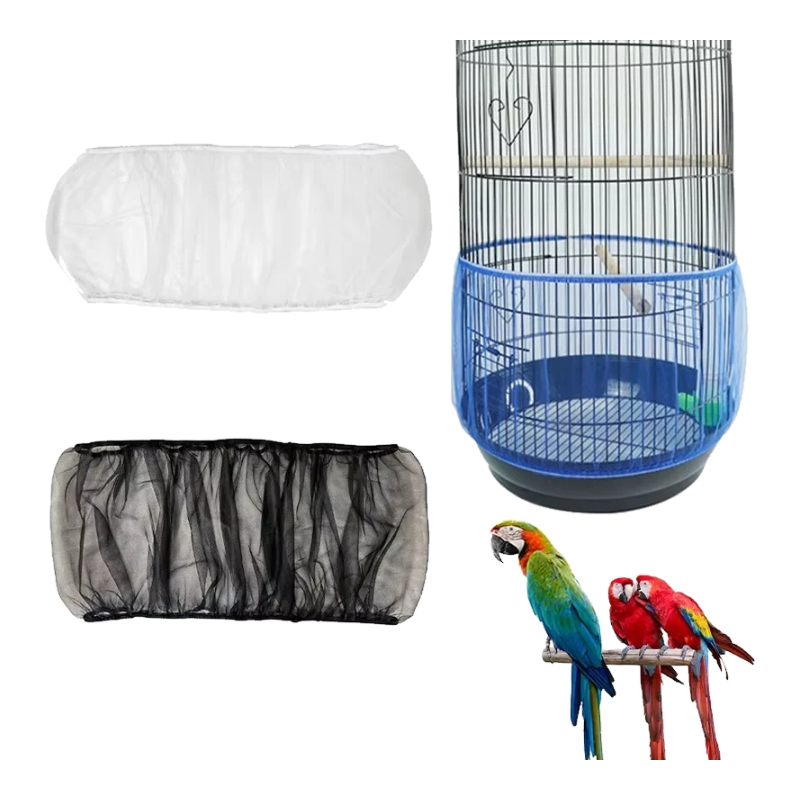 Saia de rede para gaiola de papagaios em branco e preto colocada na gaiola