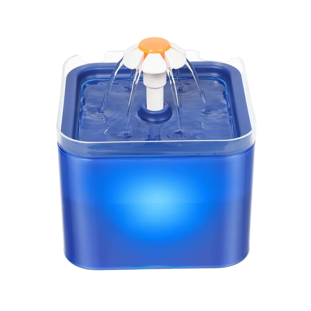 Fuente de agua de 2 L con luz LED para gatos y perros pequeños, azul