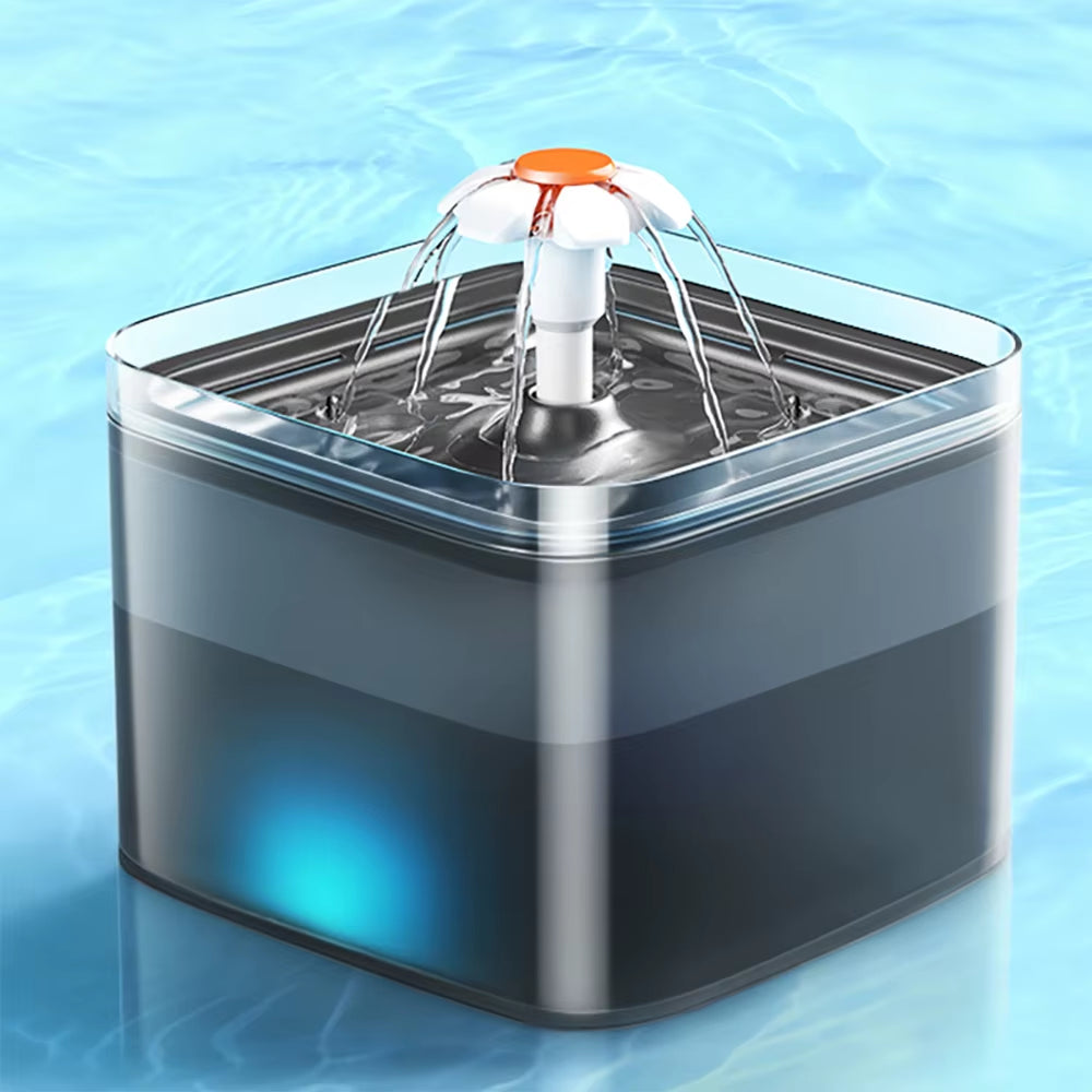 Fuente de agua de 2 L con luz LED para gatos y perros pequeños, vista de detalle