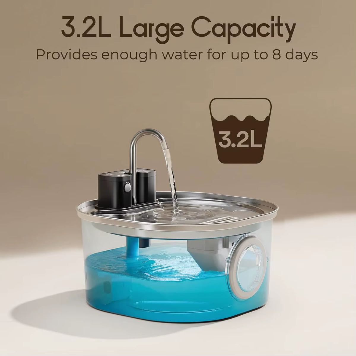 Fuente de agua inalámbrica de acero inoxidable de 3 L con sensor, vista de detalle 2