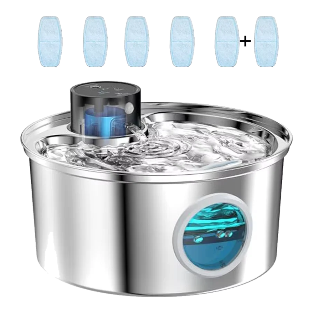 Fonte de água para gatos em aço inoxidável 3,2 L com sensor e 6 filtros de substituição