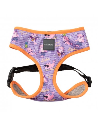 Peitoral respirável para cães FuzzYard Aloha Dolphins (tamanho S)