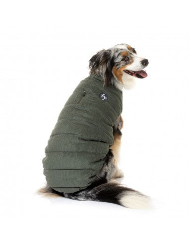 Casaco acolchoado para cães FuzzYard Mosman caqui com gola de bombazina