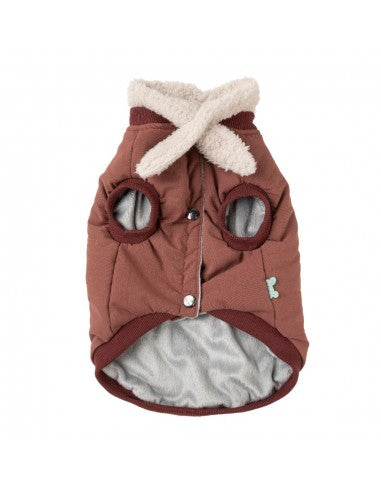 Casaco bomber para cães FuzzYard Nordic grená com cachecol amovível