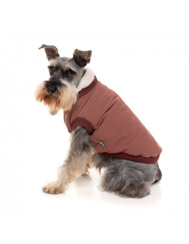 Casaco bomber para cães FuzzYard Nordic grená com cachecol amovível