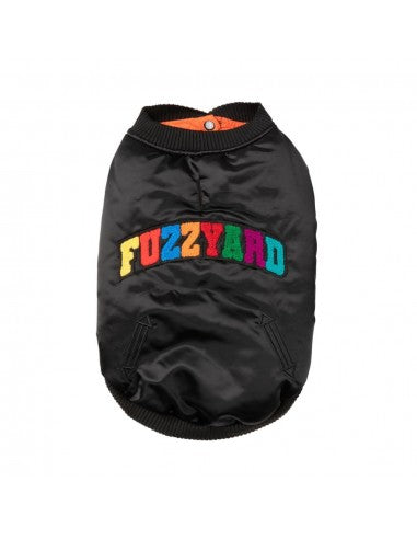 Blusão bomber acetinado para cães FuzzYard Frat preto