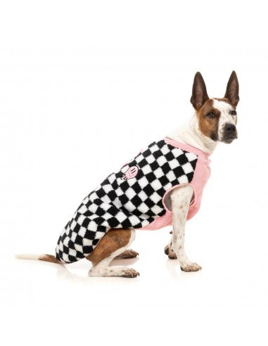 Casaco sherpa para cão FuzzYard Ollie aos quadrados rosa
