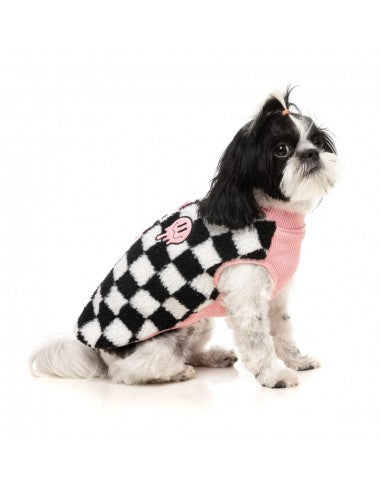 Casaco sherpa para cão FuzzYard Ollie aos quadrados rosa