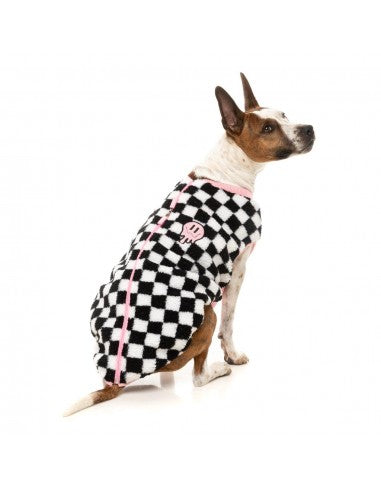 Casaco sherpa para cão FuzzYard Ollie aos quadrados rosa
