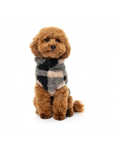 Camisola teddy para cães FuzzYard Checkered Teddy preta e bege