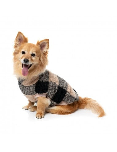 Camisola teddy para cães FuzzYard Checkered Teddy preta e bege
