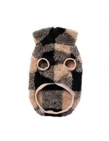 Camisola teddy para cães FuzzYard Checkered Teddy preta e bege