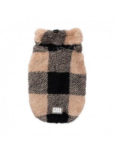 Camisola teddy para cães FuzzYard Checkered Teddy preta e bege