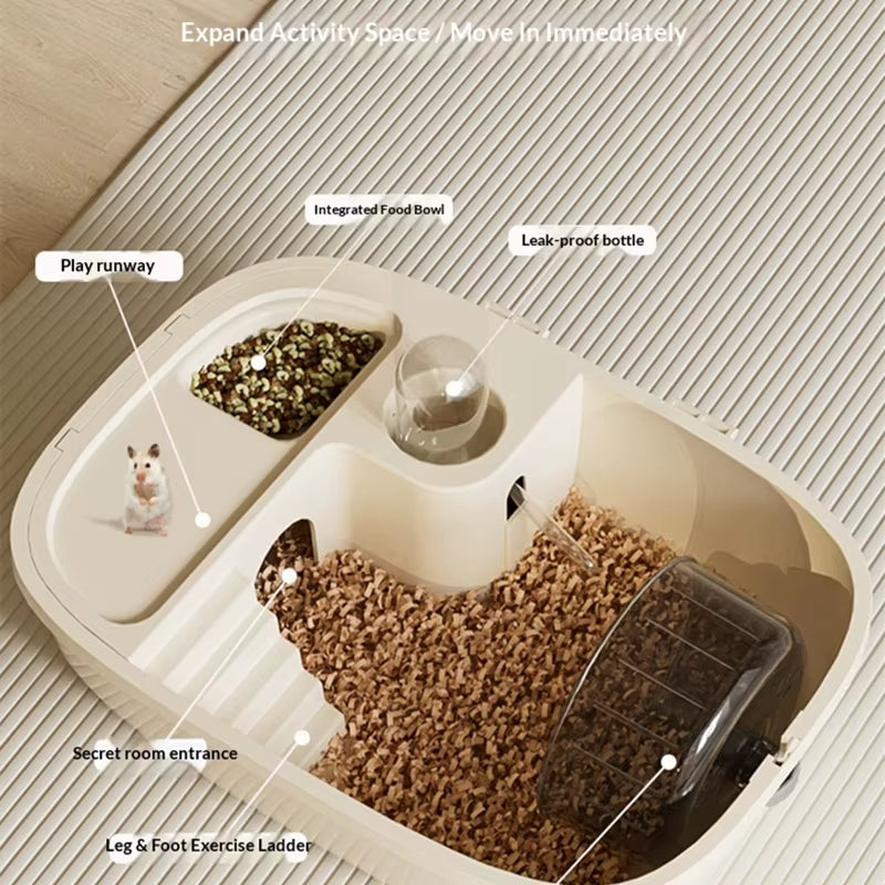 Hábitat compacto con zonas integradas y tapa panorámica para hámster, vista de detalle 1