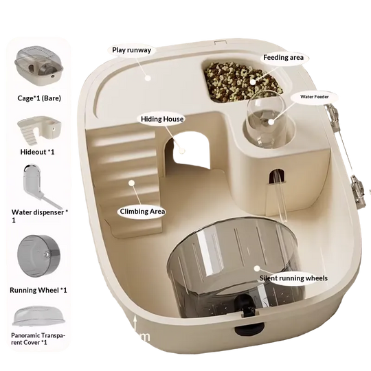 Hábitat compacto con zonas integradas y tapa panorámica para hámster - ZONLIDOOG