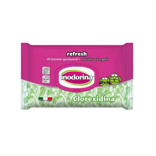Toalhitas Inodorina Refresh com clorexidina para cães e gatos