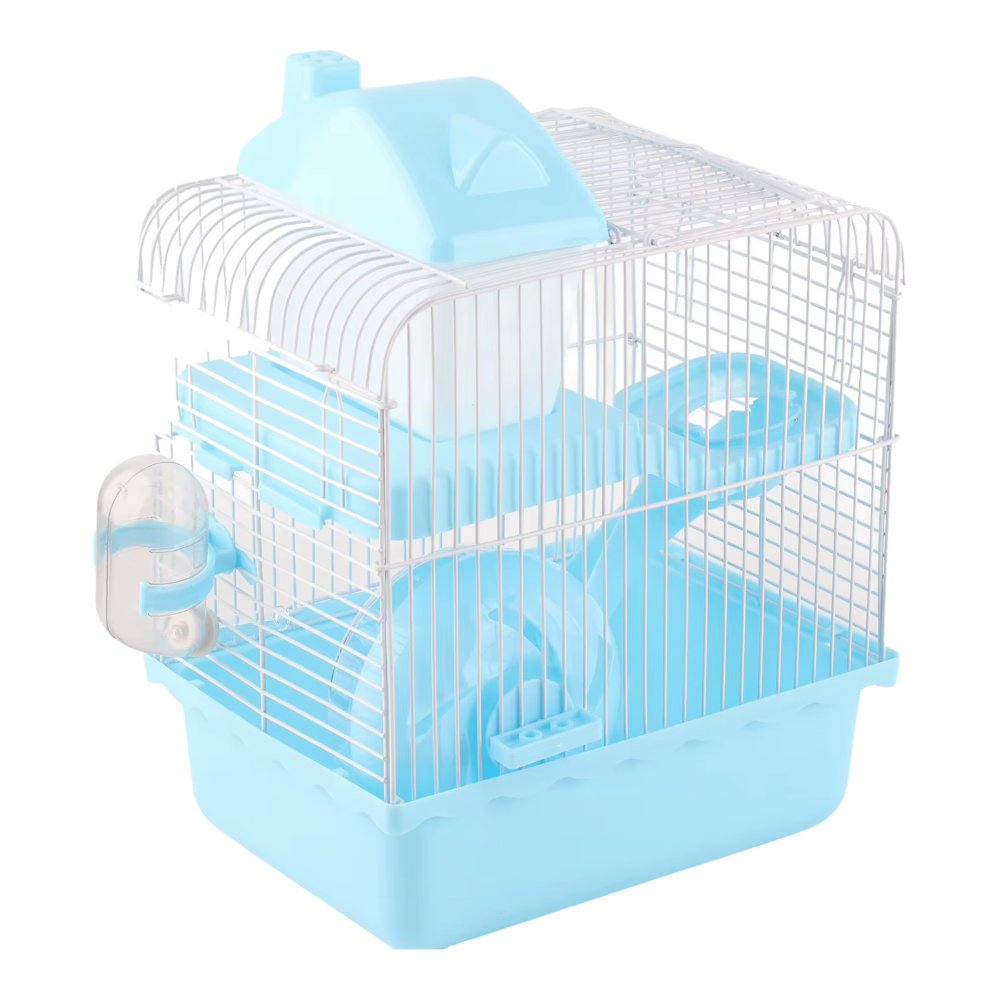 Gaiola para hamster azul de 2 níveis com base alta amovível